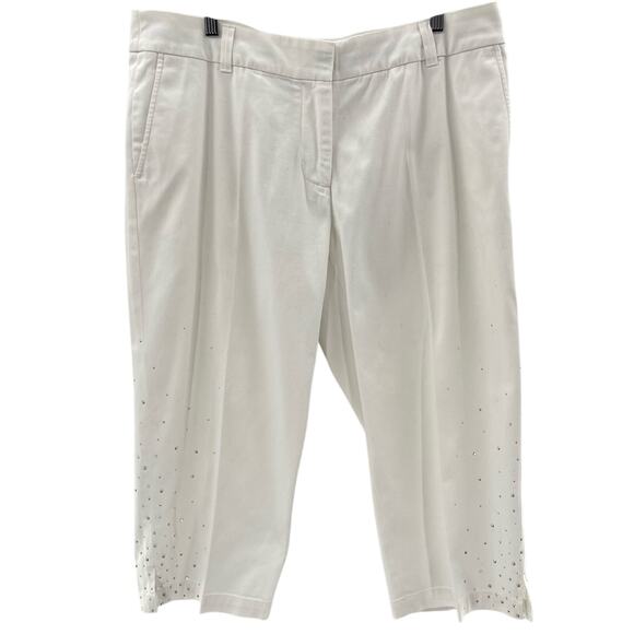 Christine Alexander Cotton Signature White Silver Embellishment Crop Pants 12 - Picture 1 of 11